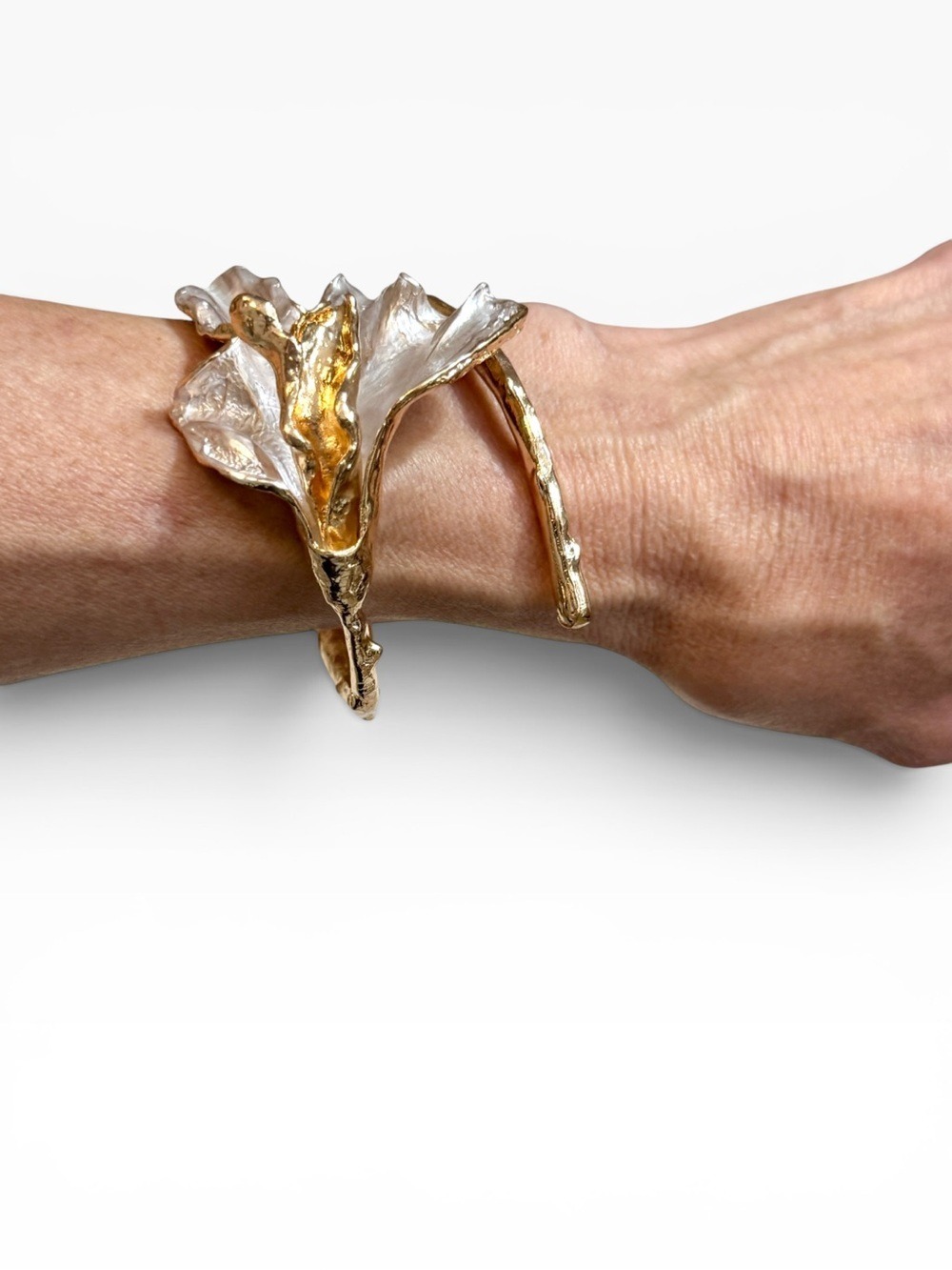 LUXURIOUS STATEMENT Gold & Silver Floral Cuff Bracelet | NWT